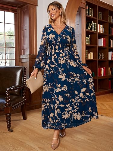 Image of Simplee Women's Boho Floral Maxi Dress Flowy Casual V Neck Short Sleeve Wedding Guest Holiday Beach Long Dress