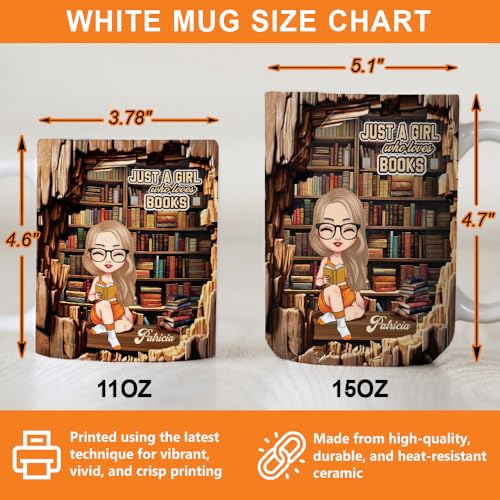 Image of Personalized Books Lover Mug, 11oz 15 oz Ceramic Coffee Cup, Just A Girl Who Loves Reading Books Design, Gift for Women Readers, Christmas (Book Lover)