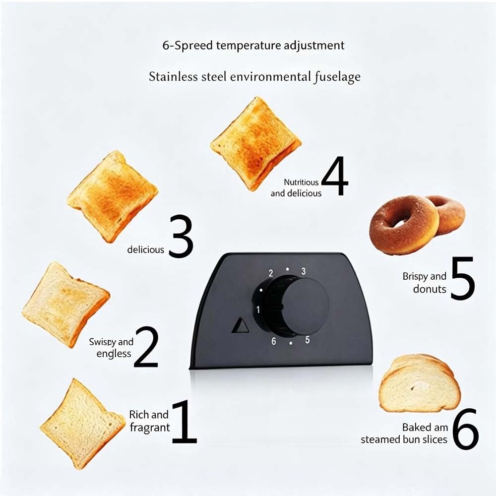 Tostadora de desayuno doméstica, máquina calentadora de pan de 2, tostadora para bagels, sándwiches, pasteles, croissants, gofres, dorados ajustables, bandeja para migas extraíble(Black)