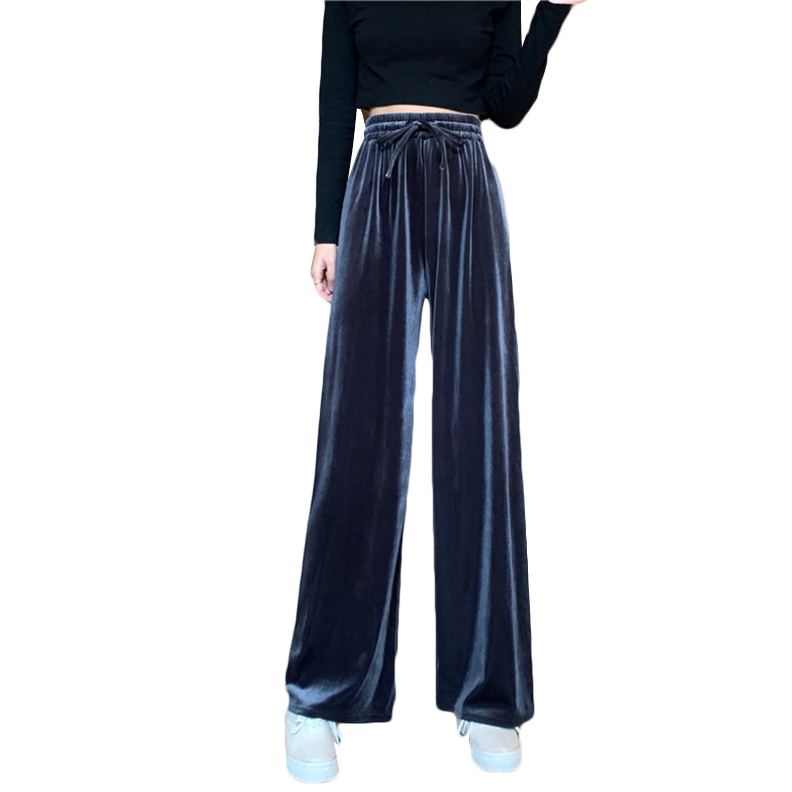 Amazon | [WNSM] ベロアパンツ ゆったり ワイドパンツ レディース