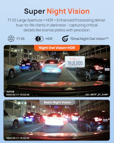 Image of 70mai Dash Cam Front and Rear - 2.5K+1080P Dual Dash Camera with HDR, Super Night Vision, F1.55 Aperture, 24H Parking Mode, Built-in Wi-Fi & GPS, G-Sensor, Loop Recording (A410)