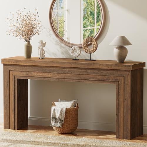 Huuger 63 Inch Entryway Table, Retangular Console Table with Storage,