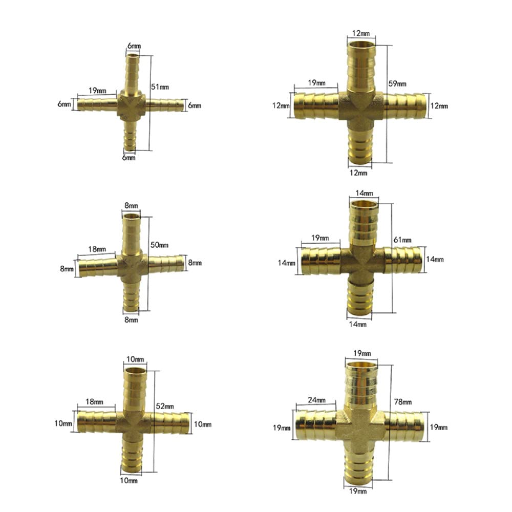 Raccord de tuyauterie, Raccord hexagonal en acier inoxydable, connecteur de tube en laiton à 3 et 4 voies, câble de tuyau coudé droit 6 8 10 12 14 16 19 mm, connecteur cannelé en cuivre, adaptateur un