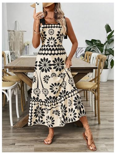 Image of Floerns Women's Vintage Sleeveless Tie Shoulder Sundress Floral Print Cami Maxi Dress