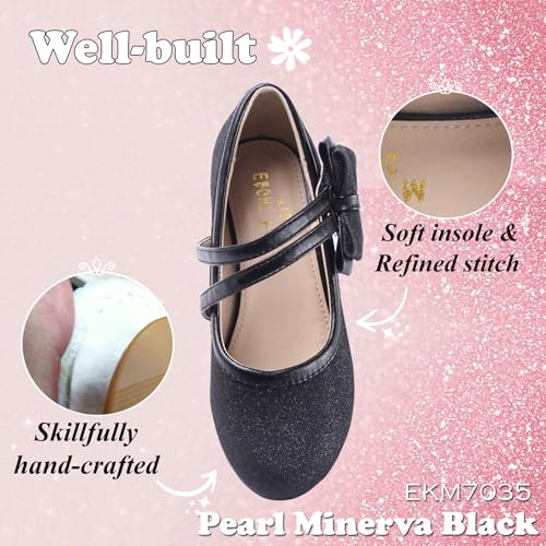 EIGHT KM Girls High Heel Dress Shoes Mary Jane Princess Wedding Party Pump Shoes EKM7035 Sparkle Glittery Minerva Pearl Bow Black US Toddler Size 93