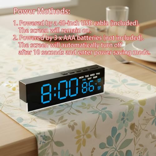 Image of DRUCILA 7-Inch LED Digital Alarm Clock with Bottom Glow Light|Displays Time, Date, Day, Temperature|Dual Alarms, DST, Manual 3-Level Brightness, USB Powered Desk Clock,Blue fornt and White case Cover