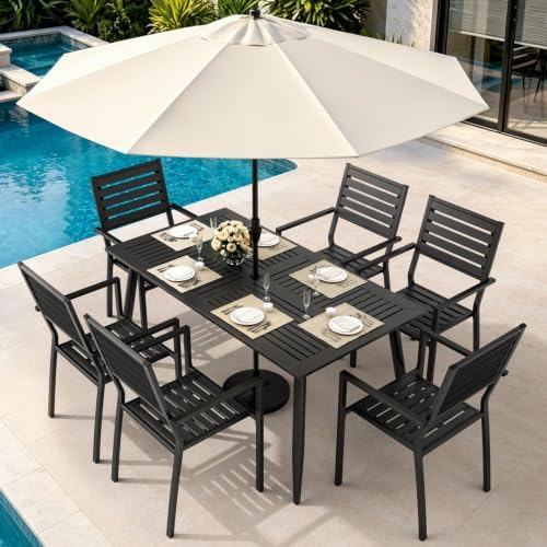 Pamapic 7-Piece HDPE Outdoor Dining Set, All-Weather Patio Furnit...