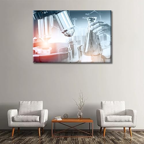 Image of 1 Panels Research and Development Concept Wall Art Medical Laboratory Instruments Microscopes Wall Pictures Giclee Wooden Framed Gallery-Wrapped Ready to Hang (24 inch Wx36 H)