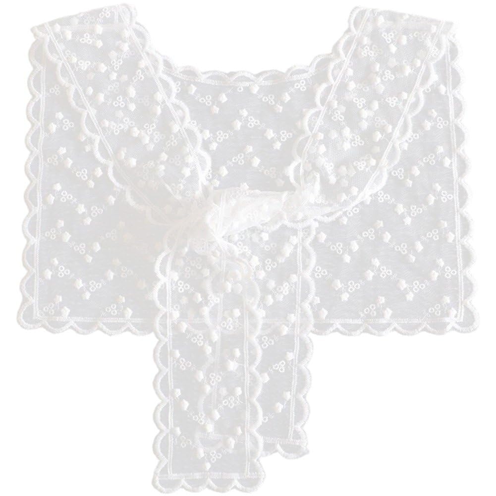 Fituenly Mesh Lace Chiffon Fake Collar for Women, Removable Shawl Wrap, Decorative Embroidery Collar for Evening Party Dress Shirt Accessories