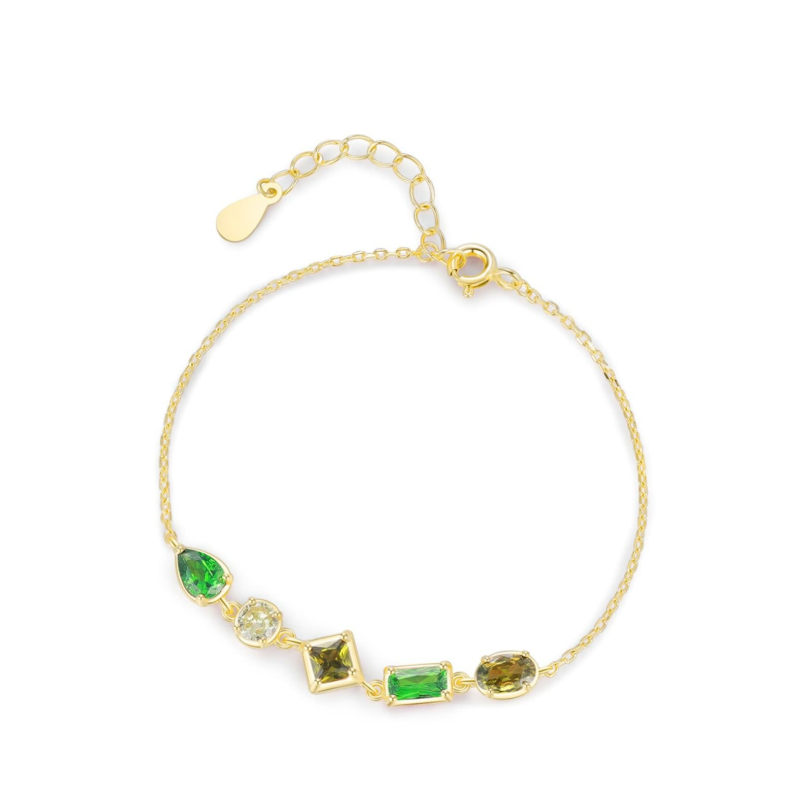 KnSam Pulsera de oro real para mujer, oro amarillo Au 375/585/750, pulseras clásicas con peridoto verde corte rectangular, brazaletes de laboratorio creado en esmeralda de 9 K/14 K/18 K oro