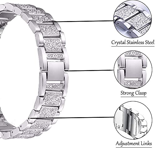 Fitturn Jewelry Bling Bands Compatible With Fitvii Band For Women, Diamond Rhinestone Bracelet Metal Strap Replacement For Fitvii H86 Fitness Tracker Smartwatch (Silver) #TOP1