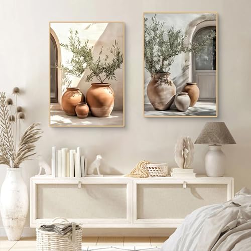 TROYSINC 3er Vintage Olivenbaum Bilder Set, Aesthetic Olivenbaum Poster Vintage Topfpflanze Bild Wandbild Italien Griechenland Wanddeko Wohnzimmer, ohne Rahmen (50x70cm,B)