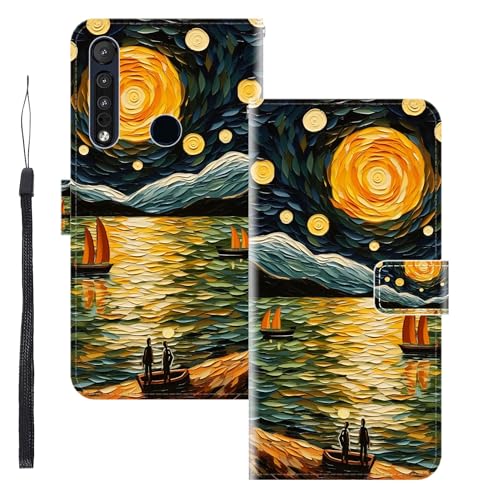 WUACYEAMING Funda para Motorola One Macro,con Soporte/Ranura de Tarjeta Cubierta Premium Magnético Suporte TPU Protectora Fundas PU Cuero Flip Multifuncional El mar y los Barcos