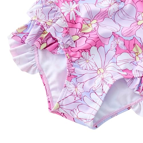 Image of UMELOK Girls Long Sleeve Swimsuit Toddler One Piece Bathing Suit 4-10Years | UPF 50+ Sun Protection,Rash Guard Swimwear,Ruffle,Zipper,Soft And Comfortable Fabric,Swimming Pool,Beach