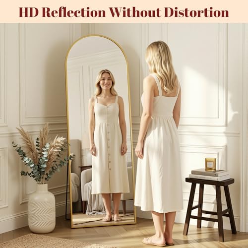 Suidia 76"x34" Arched Full Length Mirror with Stand, Gold Floor Mirror by Suidia - Used condition - Image 3