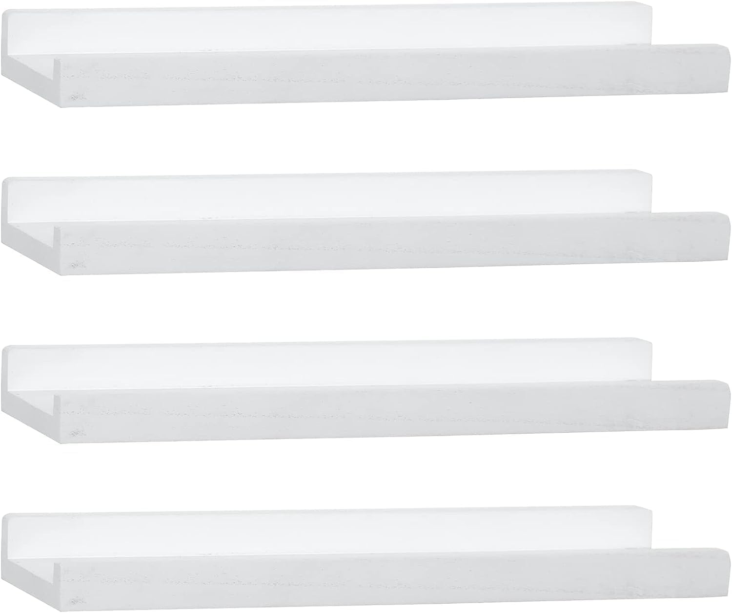 MIHORLIFE Solid Wood, 43cm Wall Picture Shelves Ledge, Rustic Wood Floating Shelf, Decorative Display Photo Racks For Living Room, Kitchen, Bedroom, Kitchen, Books, Set of 4, Rustic White