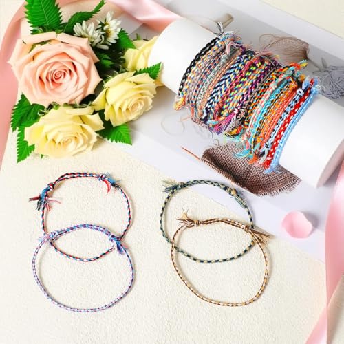 30Pcs Woven Wrap Friendship Bracelets Handmade Adjustable Colorful Tassels Cotton Rope Bracelets Jewelry Suitable Women Men Teenagers Matching Accessory3