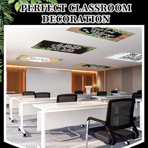 Image of ROCEEI Pack of 4 Fluorescent Light Covers for Ceiling Lights, 4 x 2 Ft, Magnetic Light Covers for Classroom Office Home School Ceiling Decor(Farmhouse)