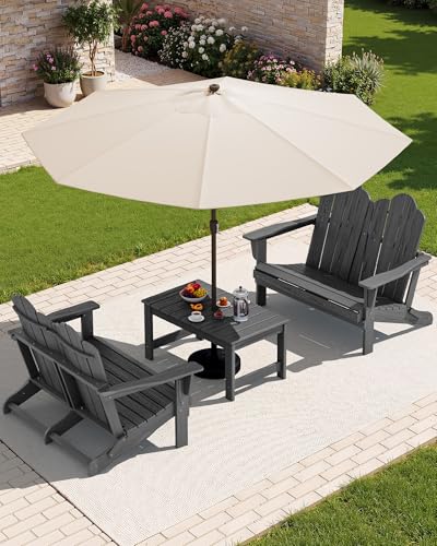 Image of SERWALL HDPE All-Weather Folding Adirondack Bench Set of 2, Grey