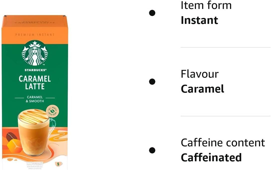 Starbucks Caramel Latte Premium Instant Coffee, 5 Sachets, (Pack of 6, Total 30 Sachets)