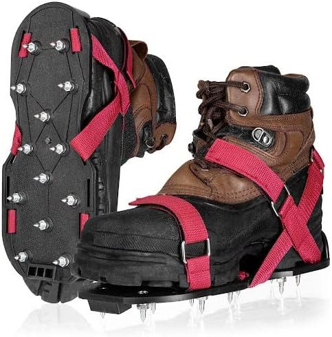 Punchau Lawn Aerator Shoes, Heavy Duty Spiked Sandals with 1" Spikes, Secure Fit Heel Strap, Lawn or Epoxy Floor- Pre-Assembled and Fully Adjustable with Durable Straps, Black Plate with Maroon Straps