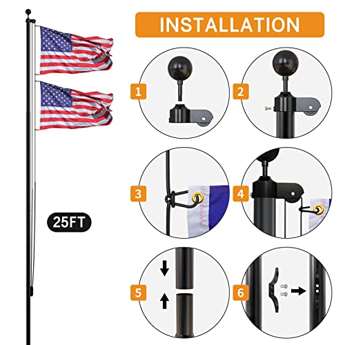 NELXINJO 20FT Heavy Duty Flagpole Kit for Yard,14 Gauge Flag Pole for Outside In Ground, Extra Thick Outdoor Flag Poles with 3x5 American Flag for Residential or Commercial(20FT, Black) by NELXINJO - Image 6