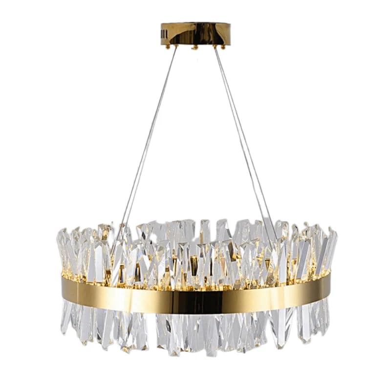 Mrs Go Round Crystal Chandeliers, Drum Bedroom Hanging Lamp, Luxury Bedroom Light Fixtures Decor for Home, Kitchen, Dining Room with Light Bulbs (Gold, Round 31 inches)