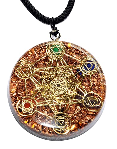 ZZYBIA Sacred Geometry Orgone Reversible Pendant Necklace LARGE 2.25 inch 10.7cm (Metatron's Cube 7 Chakras with Crystals Stones)