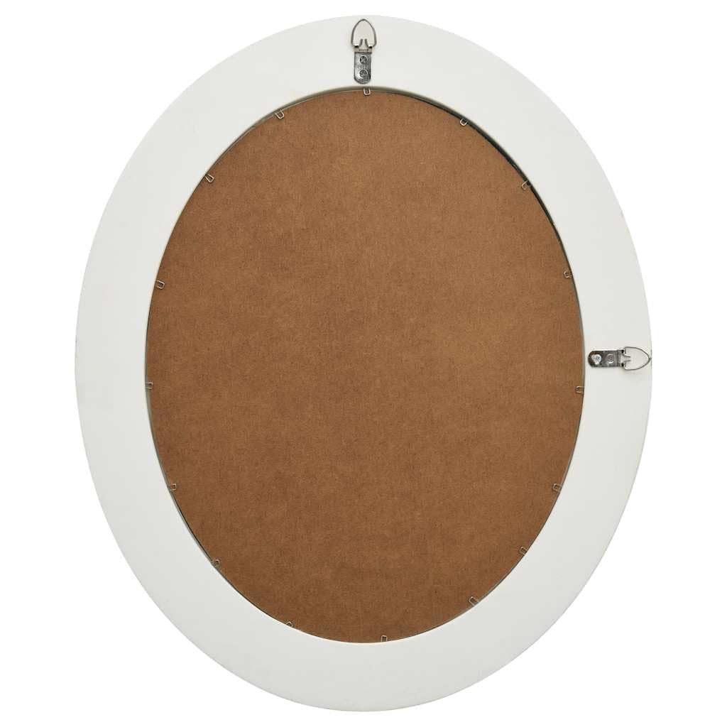 Barocker Wandspiegel Weiß 50x60 cm Oval mit Holzrahmen Glas Antiklook, mit Befestigungshaken fürs Schlafzimmer Bad Flur Diele für Make-up Rasur