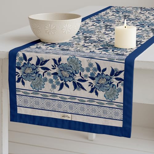 Vargottam Double Layer Cotton Table Runner with Border - Floral Print, Machine Washable - Dining Table Décor for Farmhouse & Modern Homes
