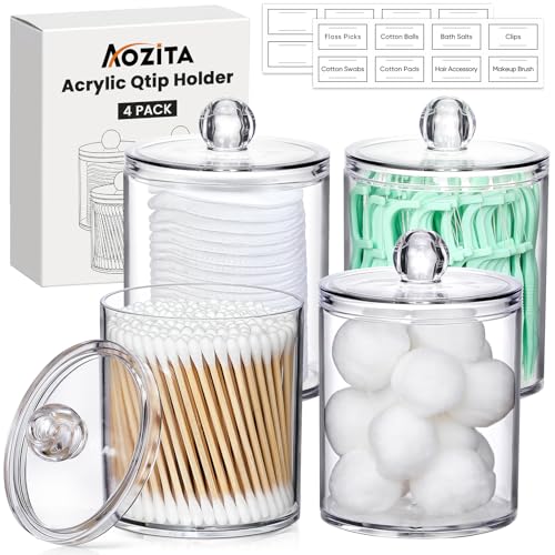 4 Pack Acrylic Qtip Holder Dispenser for Cotton Swabs, Balls, Pads,...