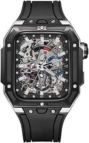 KANUZ 45mm Luxury Ceramic Case+Strap for Apple Watch Band 45mm 44mm Modification Kit Metal iwatch Series 8 7 6 5 4 SE 44mm Ceramic Mod Set (Color : Black B, Size : 45mm)