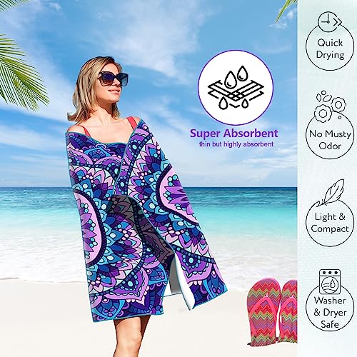 Xndryan Large Beach Towels for Adults 200x90cm Microfibre Towel Sand Free Quick Dry Beach Towel Super Absorbent Lightweight Microfibre Towel for Travelling Swimming - Image 2