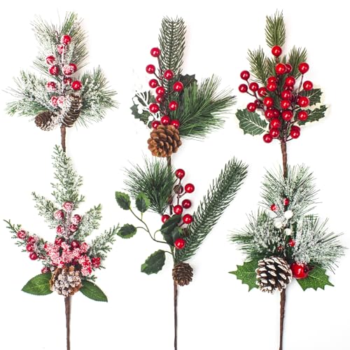 6-Kinds-Artificial-Christmas-Tree-Picks-with-Red-Berry-Pine-Branches-Flower-Pick-Perfect-for-Festive-Season-Decor-Wreaths-to-Brighten-Your-Holiday-Spirit 6 Kinds Artificial Christmas Tree Picks with Red Berry Pine Branches Flower Pick Perfect for Festive Season Decor Wreaths to Brighten Your Holiday Spirit