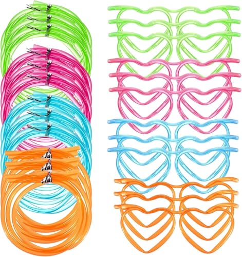 Bicchieri di Paglia, Cannucce per Occhiali Novità, Bicchieri di Paglia Riutilizzabili, Montatura per Occhiali a Forma di Cuore, 4 Colori