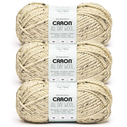 Caron All Day Wool Rolled Oats Yarn - 3 Pack of 170g/6oz - 80% Acrylic 20% Wool - # 6 Super Bulky - 108 Yards - Knitting/Crochet
