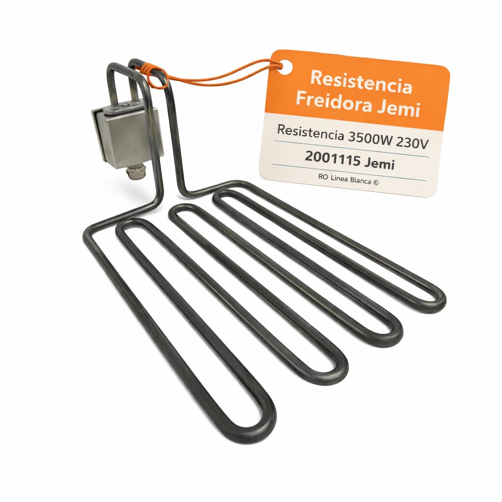 RO Linea Blanca ® Resistencia Freidora 3500W 230V con Caja Conexión Tipo Enchufe Repuesto Inmersión Compatible con Jemi J6 N10 Serie 600 Medidas 355x195mm Tubo 8mm Calentamiento Rápido Hostelería