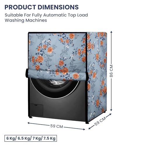 Image of Robustt Front Load Fully Automatic Washing Machine Cover for 6 kg, 6.5 kg, 7kg & 7.5 kg (Printed) | Waterproof & Dustproof Polyester Fabric with Zipper | Protection Cover | 59 x 59 x 86 cms