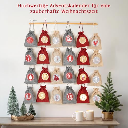 Adventi Adventskalender zum Befüllen 2026, 24 Säckchen XL 20x15 cm, Rot – Ansicht 3