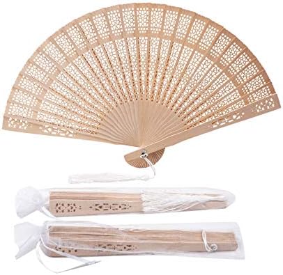 Sepwedd Set of 50pcs Sandalwood Fan Baby Shower Gifts Favors with Gift Bags and Tassels Wooden Folding Fan