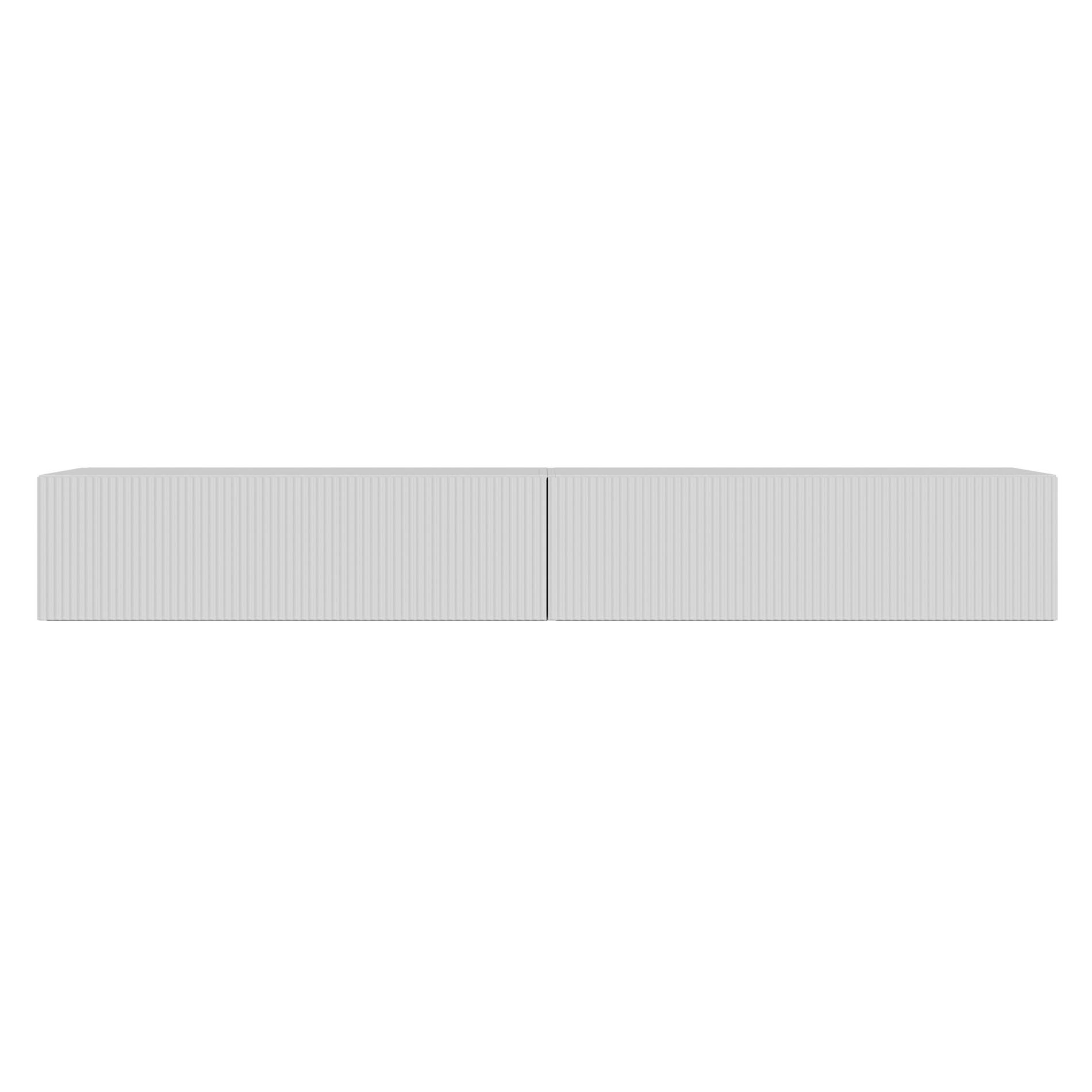 Selsey Meuble TV Suspendu 200 cm Blanc Mat Design Moderne – Rangement à 4 Compartiments Façade Rainurée Idéal Déco Élégante et Contemporaine Salon/Chambre Panneau Laminé/MDF Solide