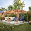 Jaxilyn 16x12 ft Wood Pergola,Outdoor Wood Gazebo Grape, Durable, Quality Supported Structure Entertaining Outdoor Wooden Pergola for Climbing Plant Support at Garden, Patio, Backyard, Deck, Brown