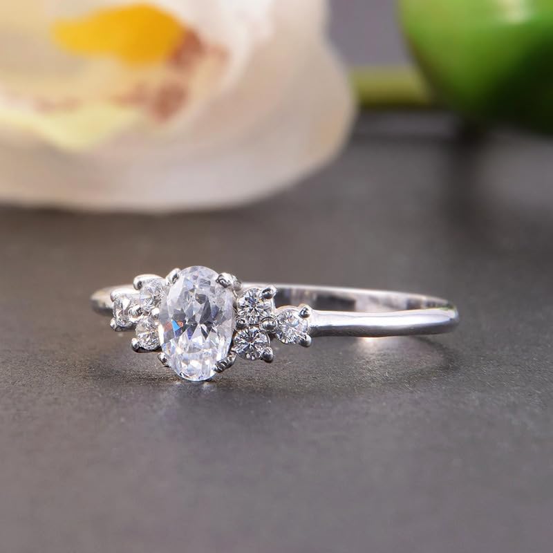 FLYYQMIAO Classic 2 Carats Oval Cut Diamond Wedding Engagement Ring for Women 925 Sterling Silver Cubic Zirconia CZ White Gold Plated Thin Band Solitaire Princess Bridal Ring for Her 6#, XG-Q469-064