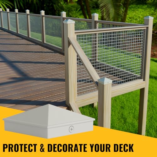 Image of VIVIDA 4x4 Aluminum Post Caps(Actual 3.5 inch x 3.5 inch), Metal Fence Post Caps with Waterproof Matte Powder Coated, for Wooden Fence, Deck, Mailbox, Patio, Screw & Driver Bit Included, White, 4 Pack