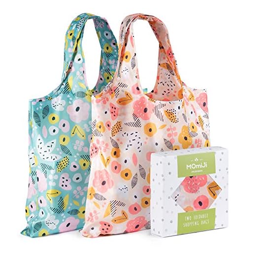 Momiji Premium Reusable Grocery Shopping Bags - Features European Artists - Certified Recycled Polyester - Foldable & Eco-Friendly - Machine Washable (Bloom)