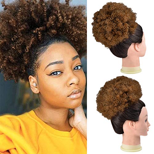 Hawkko Afro Puff Drawstring Ponytail for Black Women Short Curly Synthetic Two Clips Hairpieces Extension Large T4/30