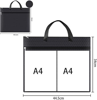 A3 Portable Document Bag - Large Capacity Zipper Art Portfolio Case A3 Waterproof Oxford Cloth File Organizer for Business Office Travel
