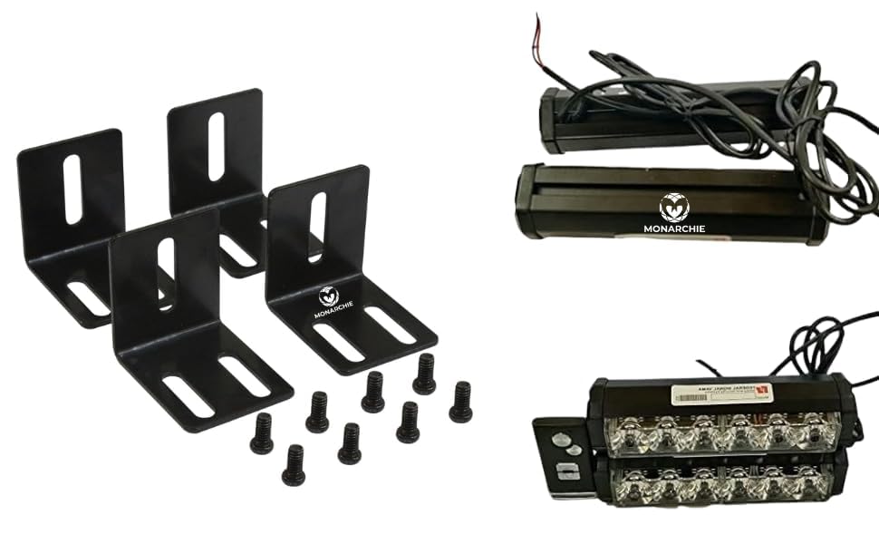 Image of MONARCHIE 12 LED Strobe Flasher Federal Light | Police PCR Red /Blue & White Emergency Hazard Warning Light for Cars | Aluminium Body | Battery Powered | 12 Volts