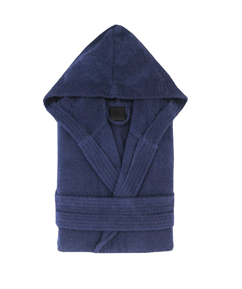 Top Towel Adult Unisex's Hooded Bathrobe, Navy, XXL