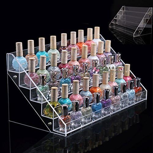 Large 5 Tier Acrylic Nail Polish Stand | Holds up to 65 Nail Varnish | Retail Cosmetic Display | Makeup Storage rack |